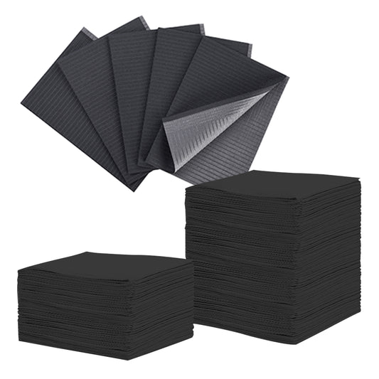 OneMed (Case of 500) Disposable Black Dental Tattoo Patient Towel Bibs 3-Ply 13"x18"