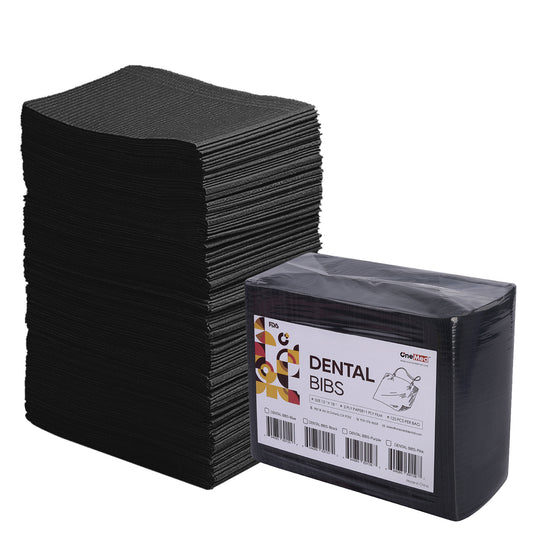 OneMed 1000(8 Bags) Disposable Black Dental Tattoo Patient Towel Bibs 3-Ply 13"x18"