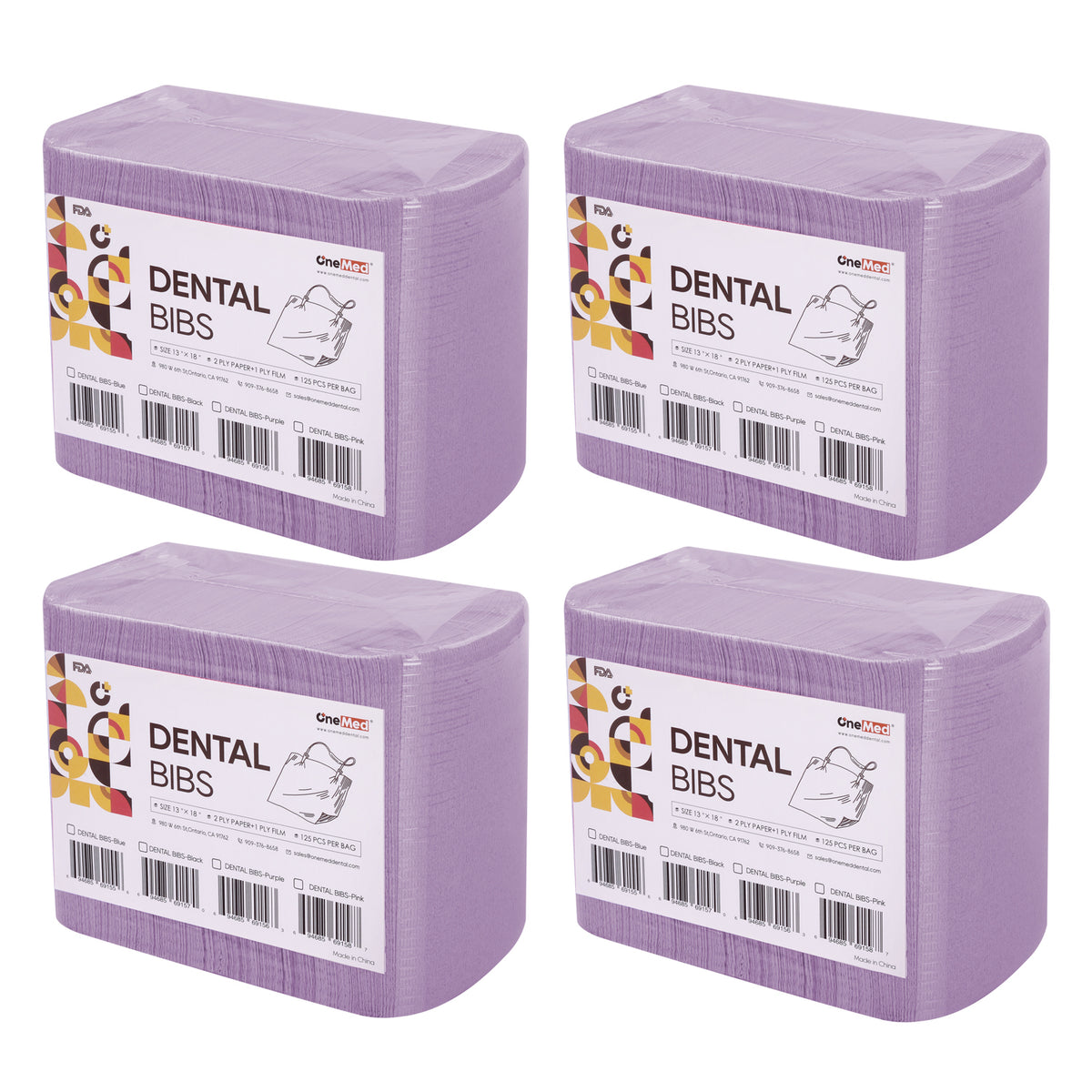 OneMed (Case of 500) Disposable Purple Dental Tattoo Patient Towel Bibs 3-Ply 13"x18"