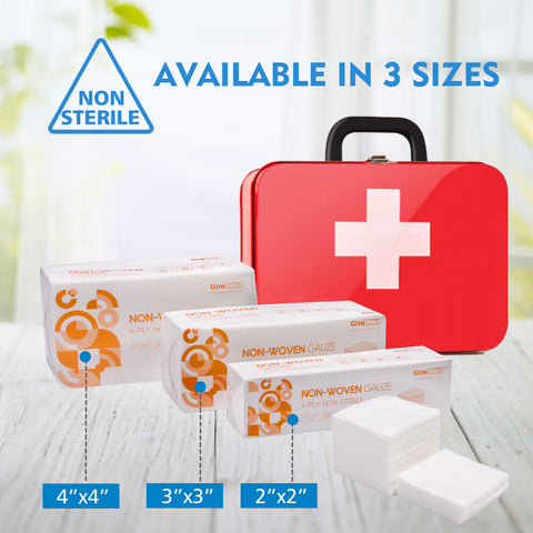 OneMed 2000(1 Case) Ever Ready First Aid Non-Woven Sponges,  4" x 4", 4 Ply