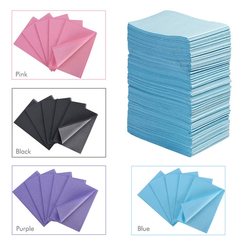 OneMed 250pcs Disposable Black Dental Tattoo Patient Towel Bibs 3-Ply 13"x18"