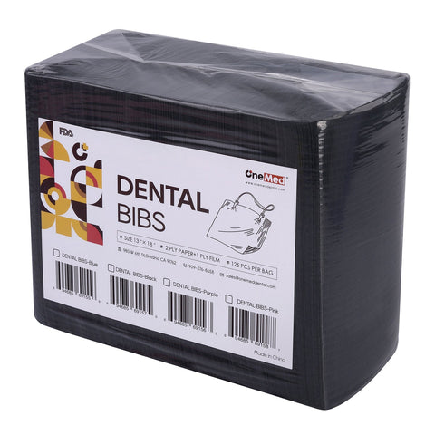 OneMed (Case of 500) Disposable Black Dental Tattoo Patient Towel Bibs 3-Ply 13"x18"