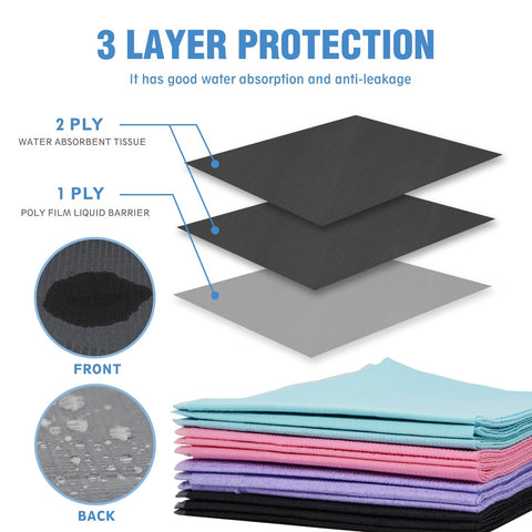 OneMed (Case of 500) Disposable Black Dental Tattoo Patient Towel Bibs 3-Ply 13"x18"