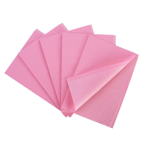 OneMed 250pcs Disposable Pink Dental Tattoo Patient Towel Bibs 3-Ply 13"x18"