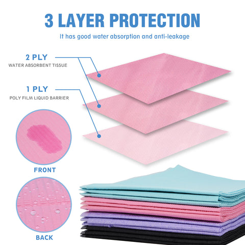 OneMed 250pcs Disposable Pink Dental Tattoo Patient Towel Bibs 3-Ply 13"x18"