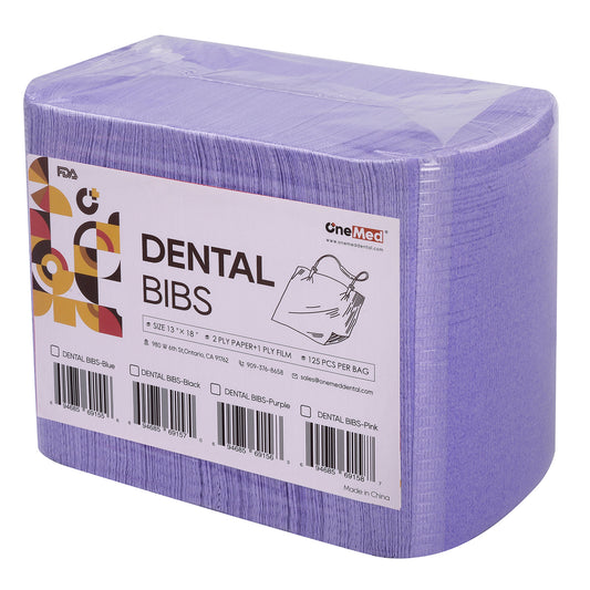 OneMed Disposable Purple Dental Tattoo Patient Towel Bibs 3-Ply 13"x18" 125/Bag