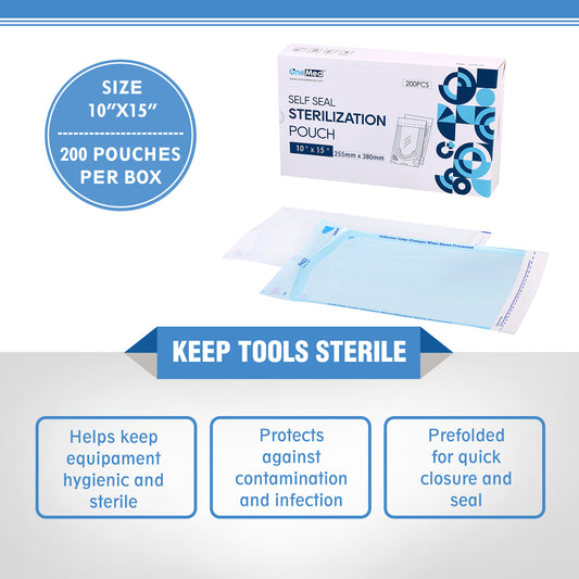 OneMed 10"x15" Self-Sealing Sterilization Pouches for Autoclave 200/Box